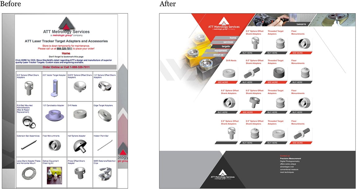 ATT Metrology website design before and after 