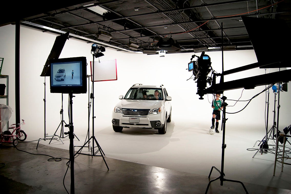 Car in studio production set.