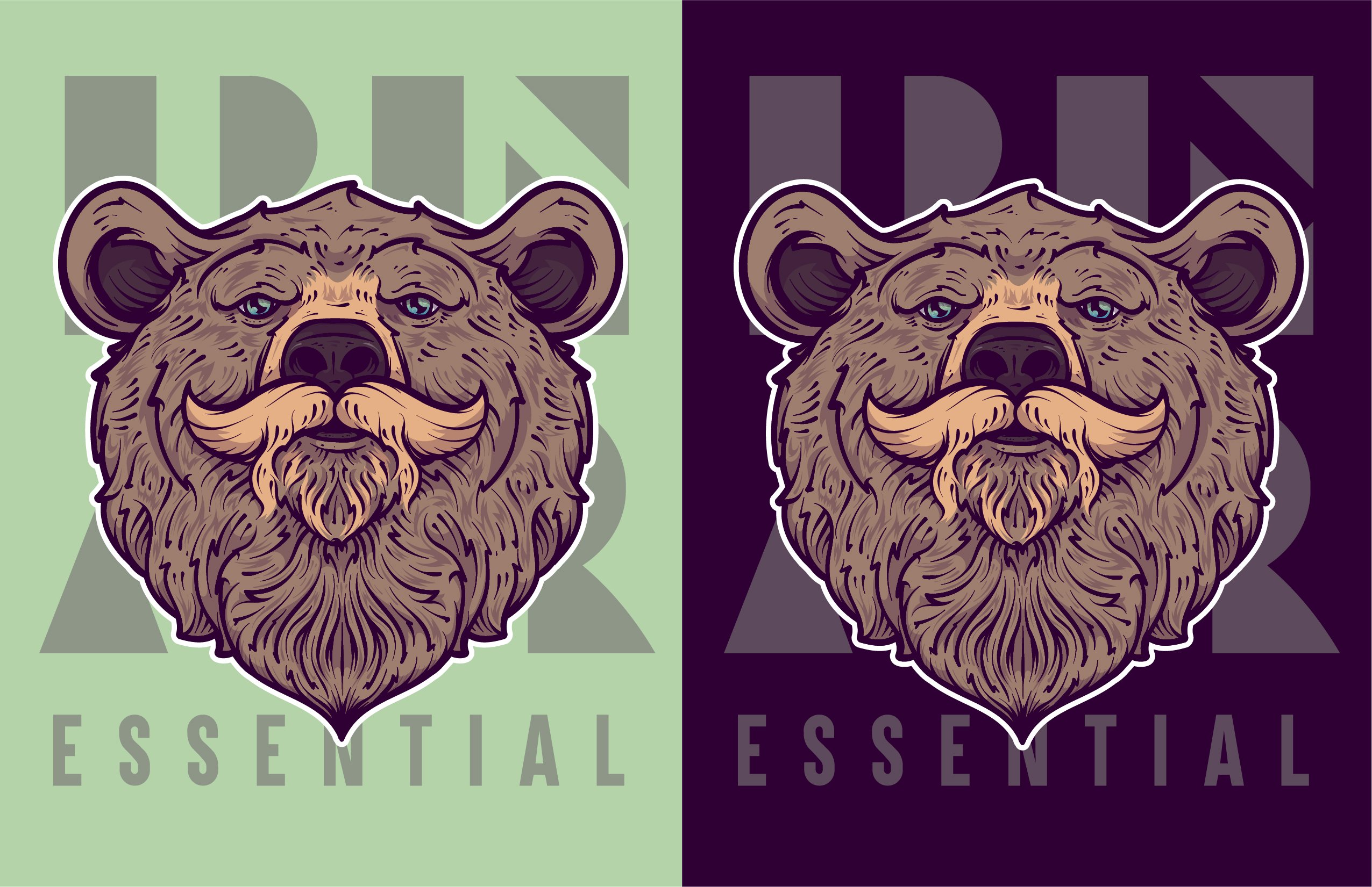 Custom illustration of a brown bear with a mustache 