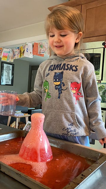 VMG Studios producer's daughter doing a science experiment while remote learning during COVID-19