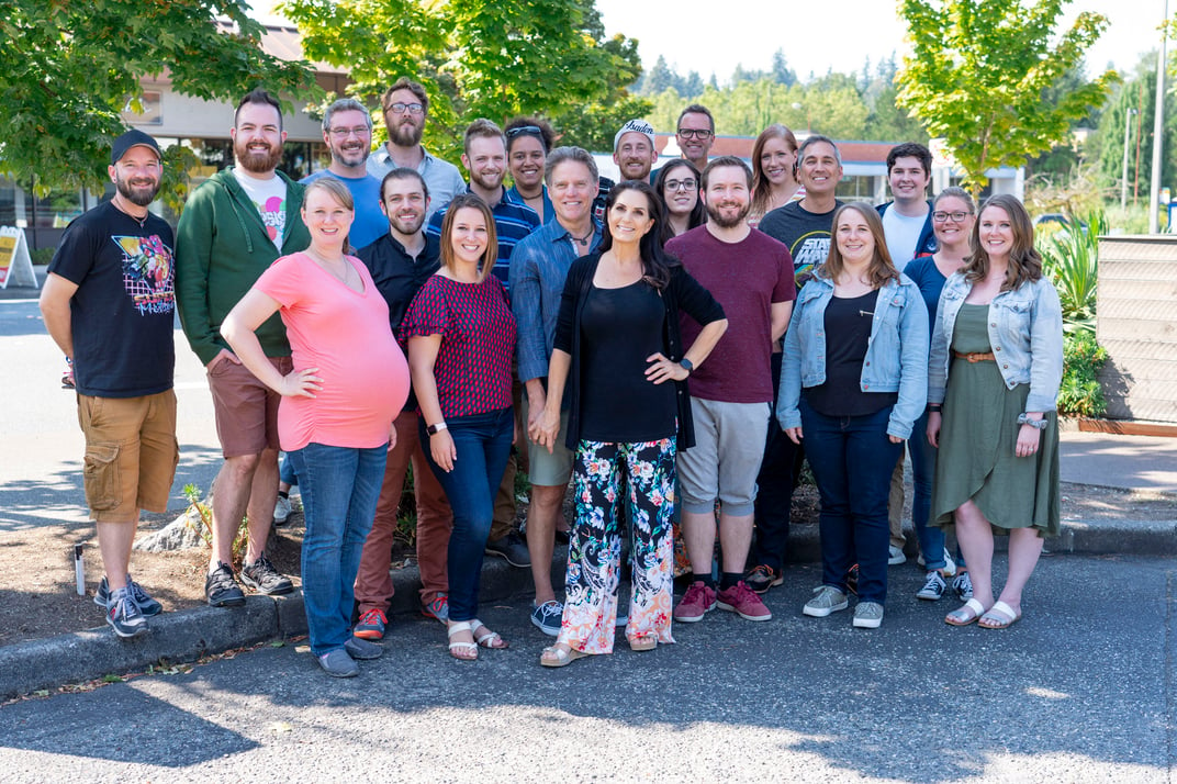 VMG Studios staff members pose for a group picture