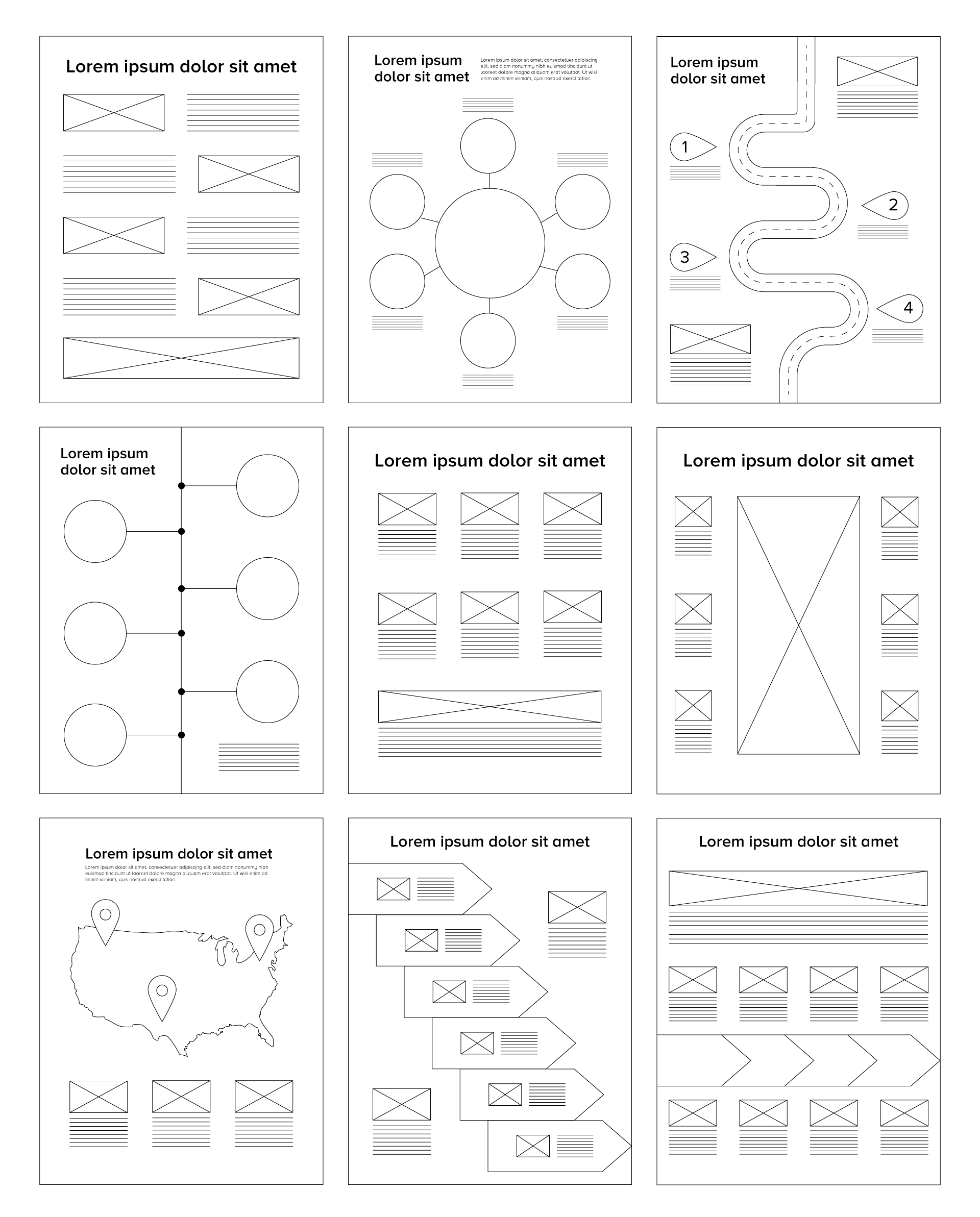 Different structure layouts for infographics