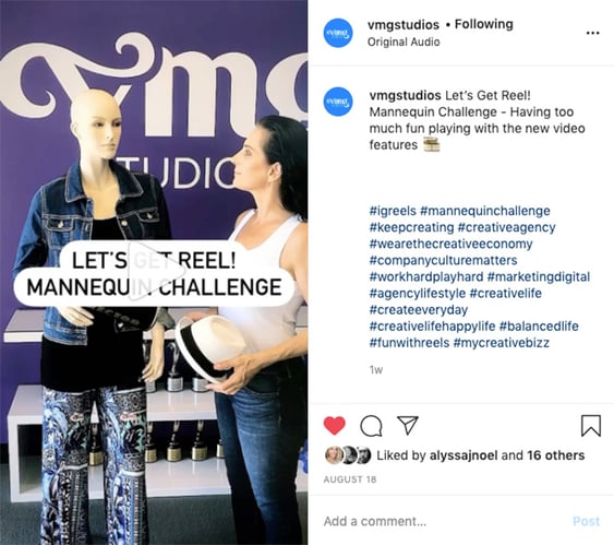 Mannequin challenge on VMG Studios' Instagram Reel