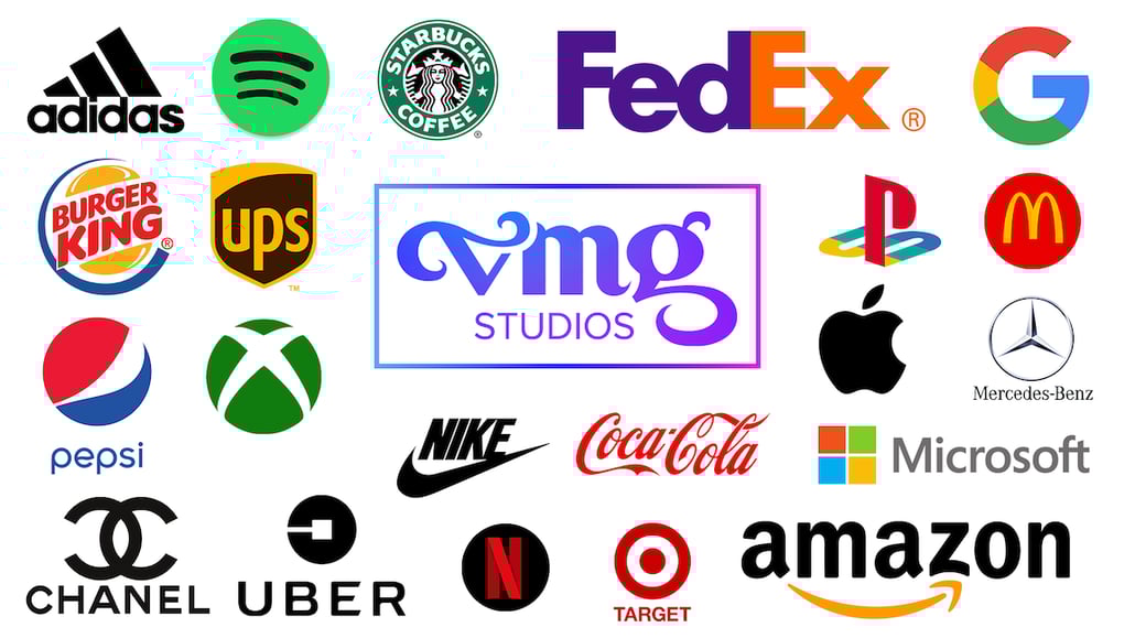 Recognizable logos including VMG Studios, Nike, Coca-Cola, Amazon, Target, Microsoft, Starbucks, Google, FedEx, Pepsi, Apple