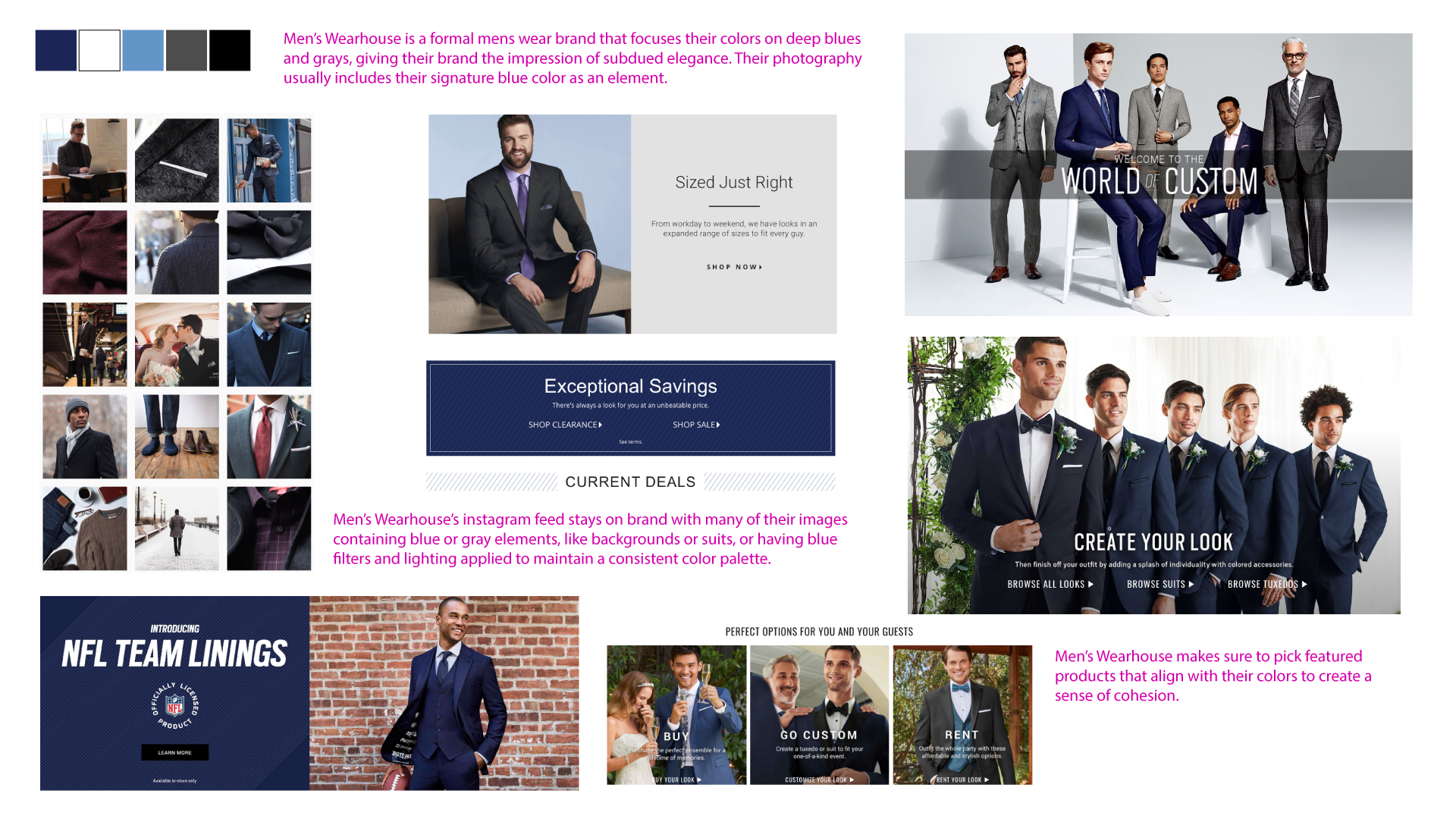 Men's Wearhouse brand color palette and website design 