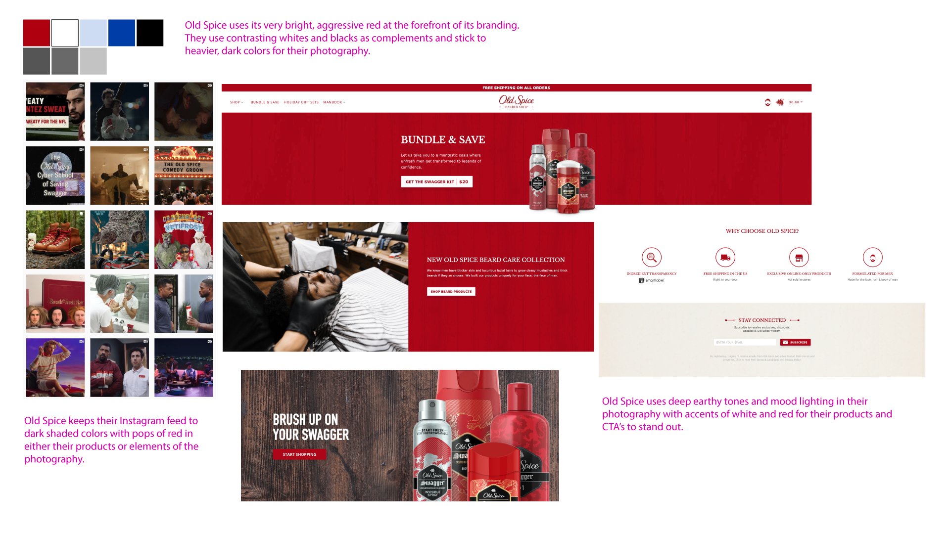 Old Spice brand color palette and website design