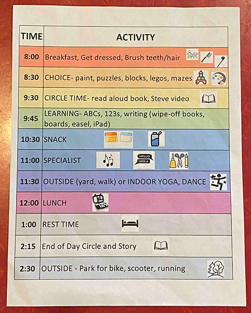 Copy of a schedule for remote/virtual learning and having a full-time working parent during COVID-19