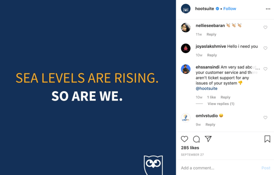 Sea levels are rising. So are we. Heavy font Instagram post for Hootsuite