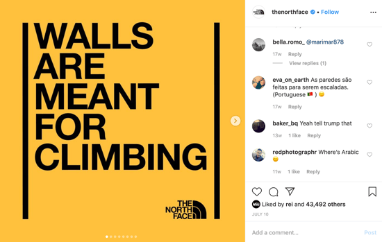 Walls are meant for climbing instagram post for The North Face