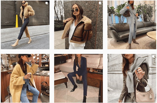 Instagram page style of "no edit" edit of woman's fashion