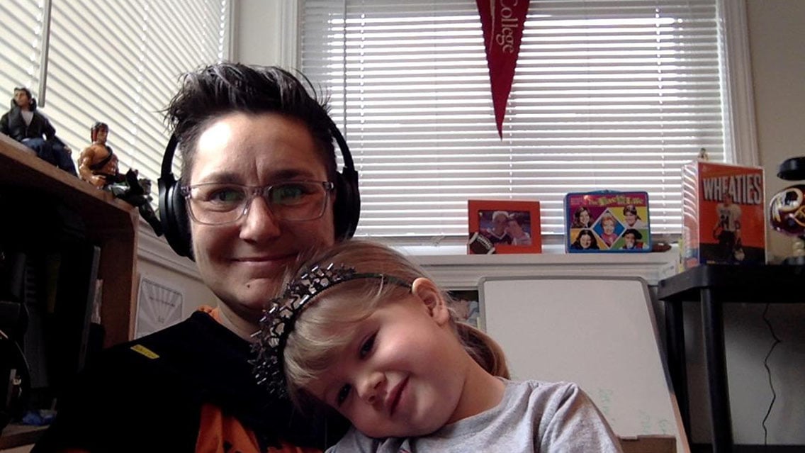 VMG Studios producer Cyndi Butz-Houghton with her daughter on a Zoom call while working remotely