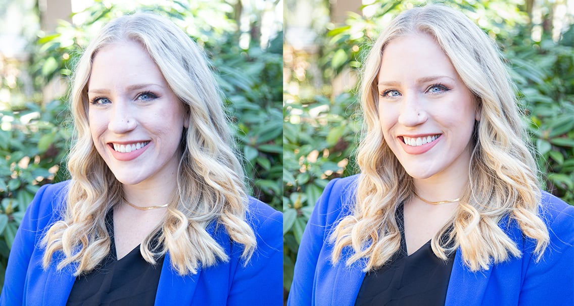 Professional headshot before and after photo editing
