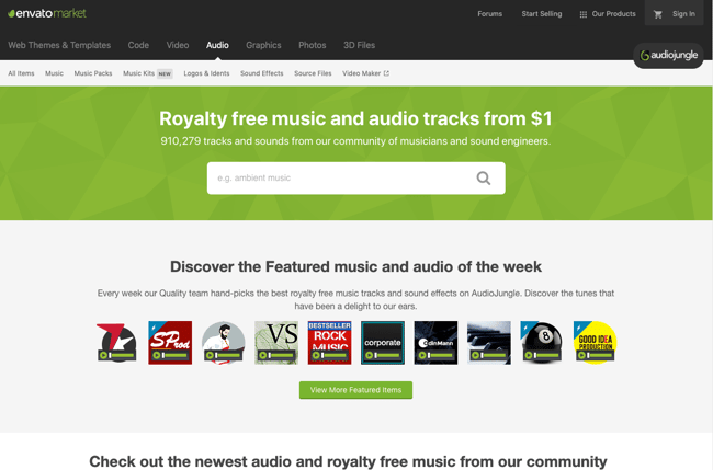 Audiojungle music library website page