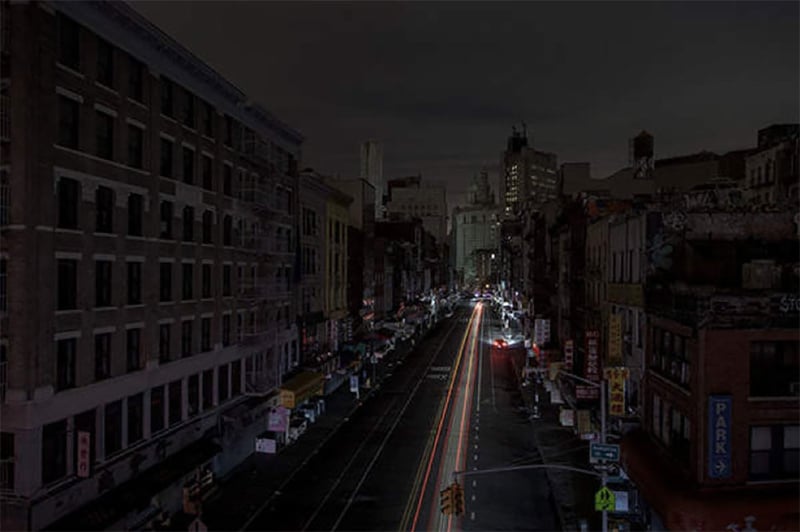 View of city street during a blackout 