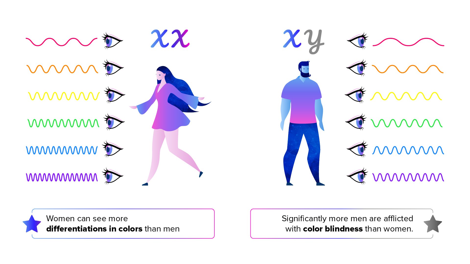 Graphic of men versus women color science including more men being color blind