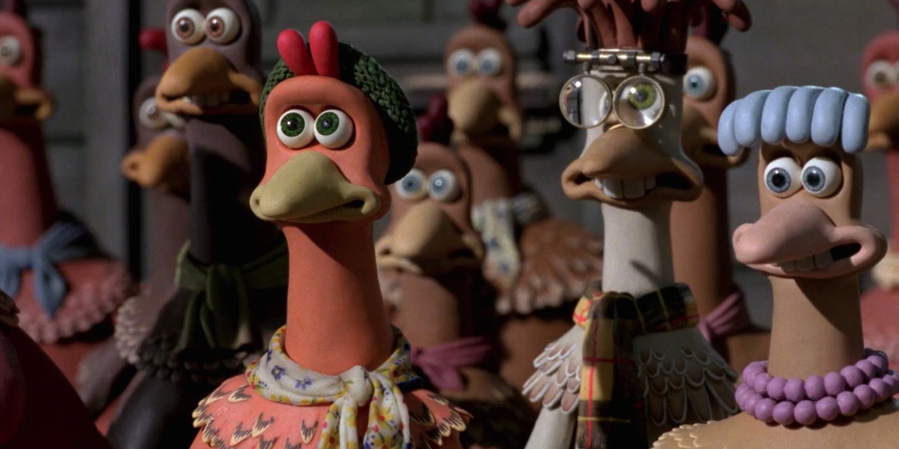 Screenshot of a still from Chicken Run, animated stop motion movie