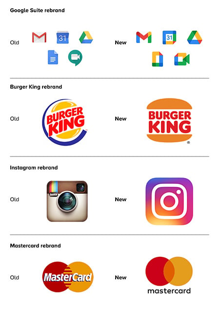 Company rebrand examples - Google, Burger King, Instagram, Mastercard