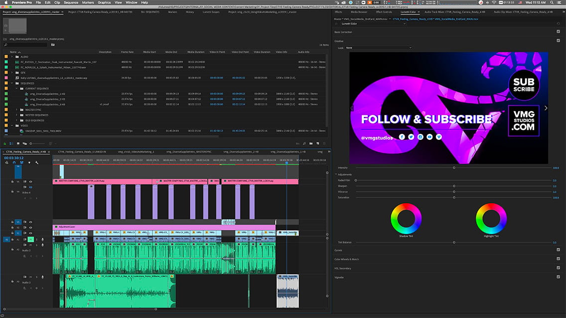 Editing timeline of a video in Adobe Premiere Pro