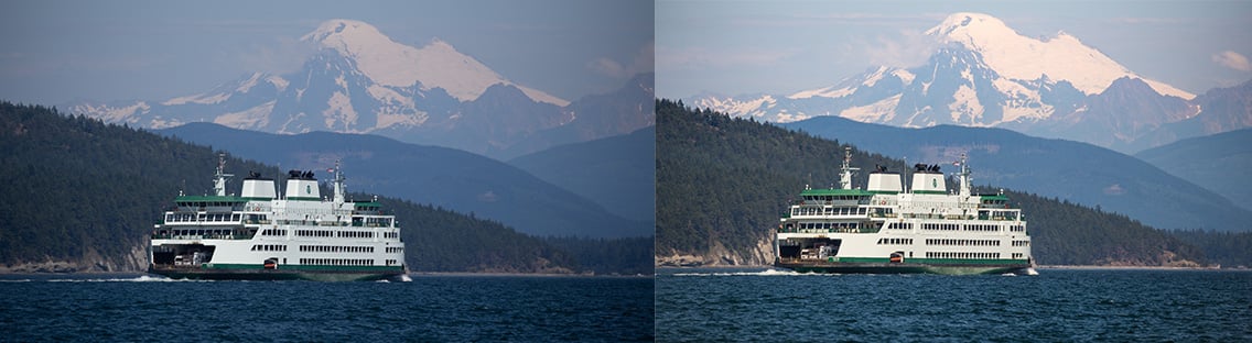 Mt. Baker & Washington State Ferry before and after photo editing