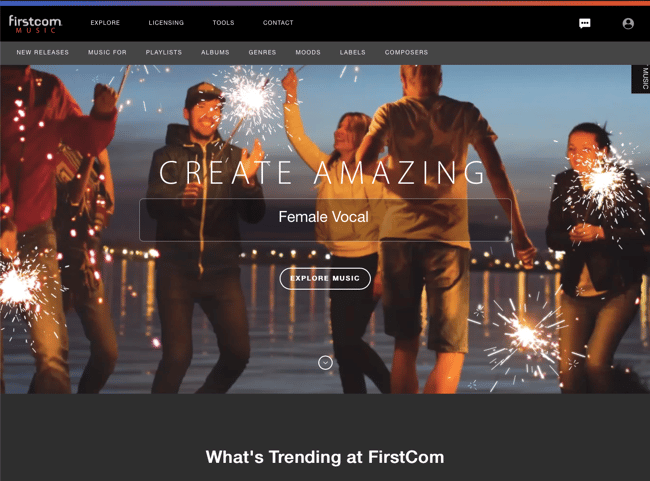 FirstCom music library website page