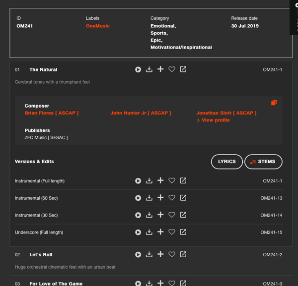 FirstCom music library track selection