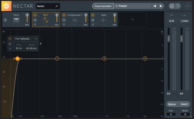 Applying the highpass filter in iZotope Nectar 3
