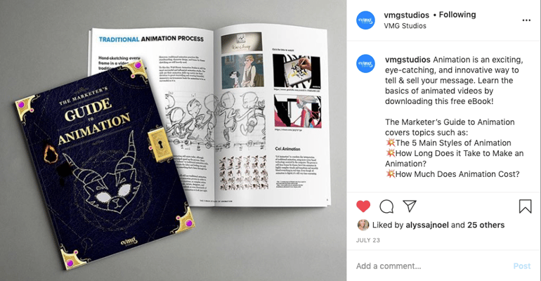 The Marketer's Guide to Animation eBook produced by VMG Studios Instagram post