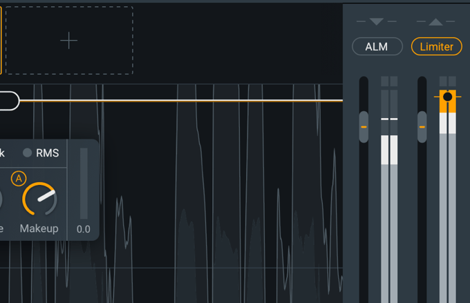 The makeup gain section of the compressor and final limiter of iZotope Nectar 3