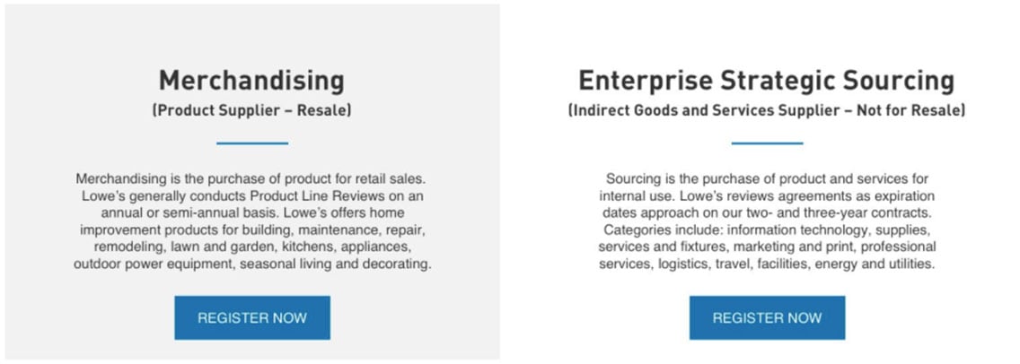 Lowe's Suppler Diversity business categories for purchasing