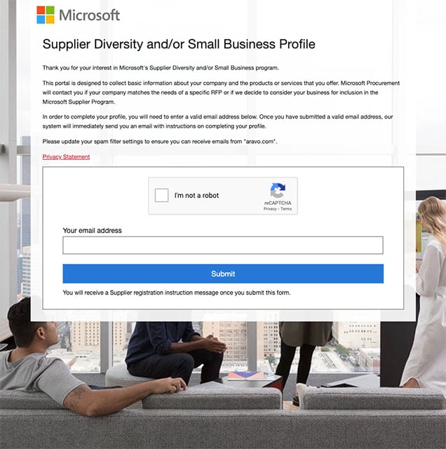 Microsoft Supplier Diversity registration profile portal