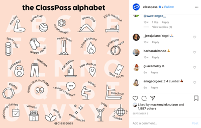 Minimalist design for social media instagram page of Class Pass