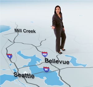 Motion tracking of a local TV newscaster standing on a map in a studio space