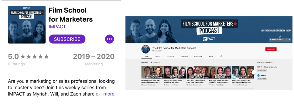 Film school for marketers podcast on Apple podcasts and YouTube