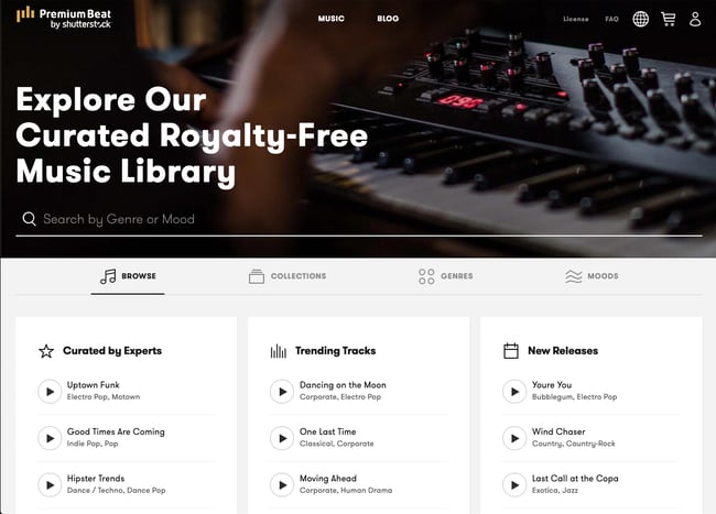 Premium Beat music library website page