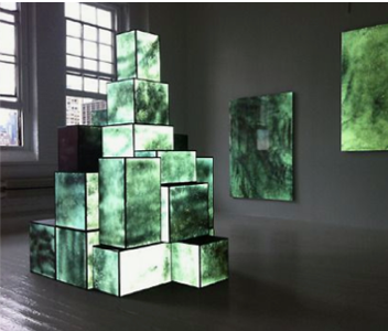 Projection mapping of stacked boxes in art gallery space