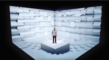 3D projection mapping of man in space as it's creating