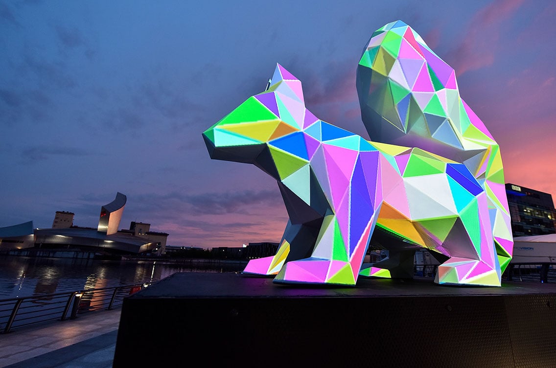 Projection mapping of a neon squirrel