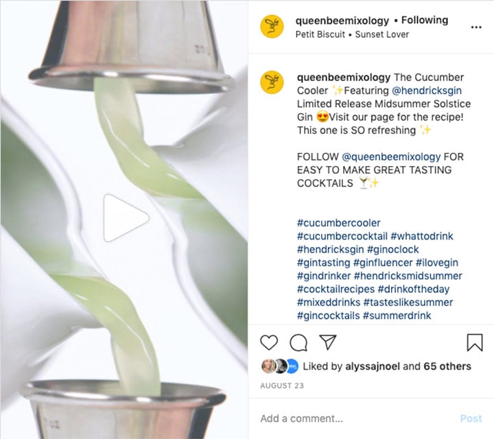 Queen Bee Mixology Instagram Reel recipe video produced by VMG Studios