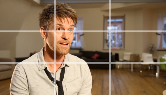 Man looking off camera for an interview-style rule of thirds webcam recording