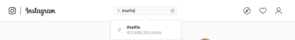 Selfie hashtag being searched in Instagram