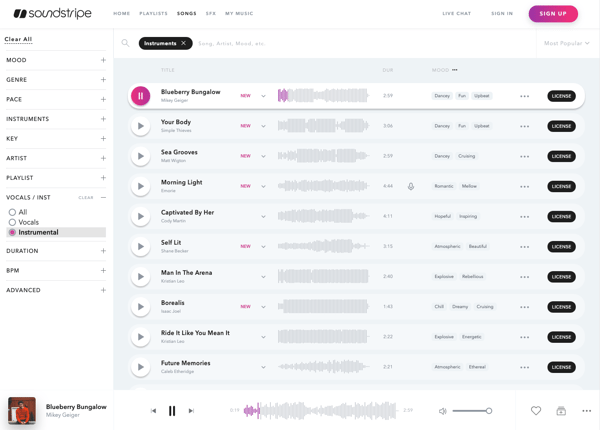 Soundstripe music library track options