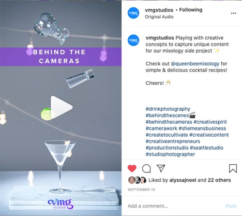 VMG Studios Instagram Reel example with Queen Bee Mixology