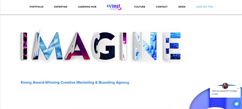 Screenshot of VMG Studios homepage of their website